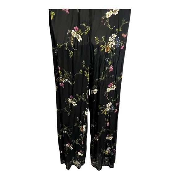 Urban Outfitters Marie Prairie Floral Wrap Jumpsuit Black 4 Boho wide leg Sheer - Picture 8 of 10